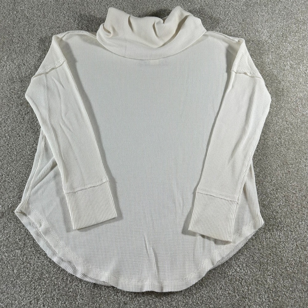 Maeve Anthropologie Ivory Waffle‎ Knit Turtleneck Top XS Boho Slouchy Thermal